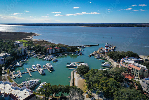 Aerial View of Harbour Town and lighthouse on Hilton Head Island South Carolina