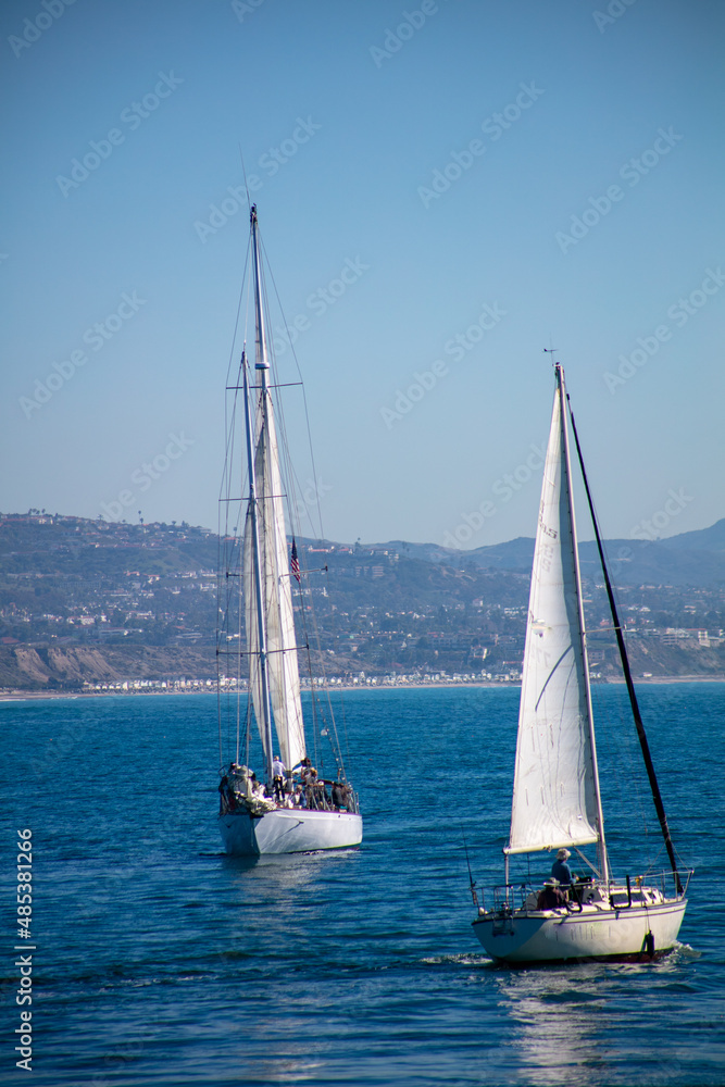 Sailboats on the Bay Sailing with the Wind and Passing Each Other Sailboats on the Bay Sailing with the Wind and Passing Each Other