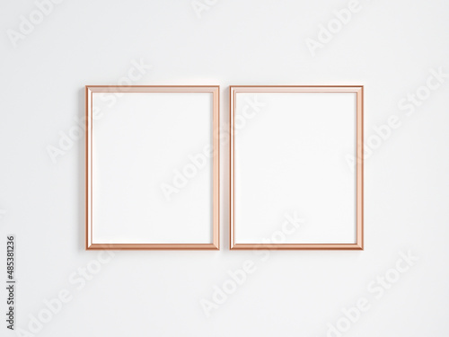 two vertical gold frames on the wall, minimalist mockup, 3d render