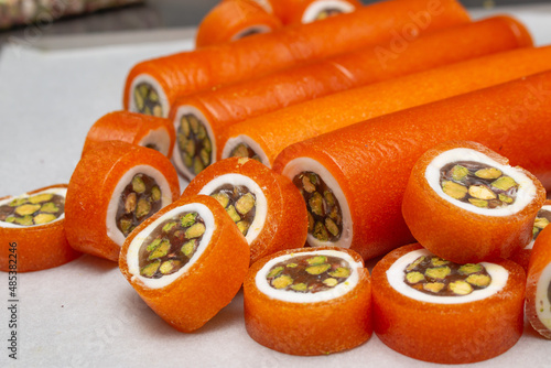 apricot covered  Malban Arabian and Lebanese Sweets mixed with pistachio 