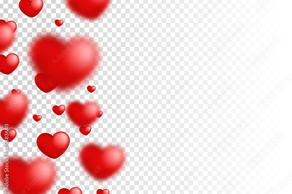 Vector realistic isolated red hearts border on the transparent background. Concept of Valentine's Day.