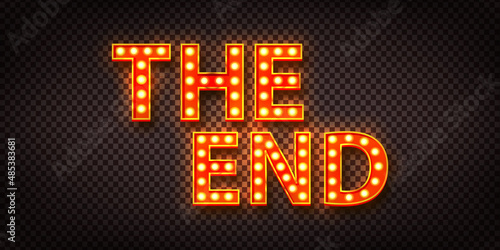 Vector realistic isolated retro marquee text logo of The End on the transparent background.