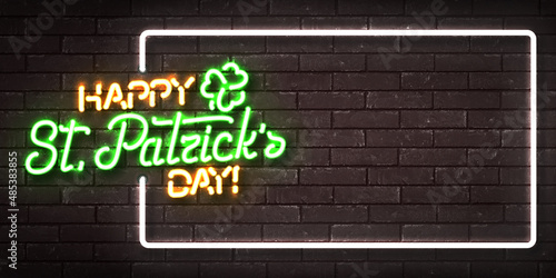 Vector realistic isolated neon sign of Happy St. Patrick's Day frame on the wall background.