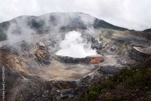 Aerial view. Beautiful landscape with Poas volcano and smoke comming out of its crater.Costa Rica © Majopez