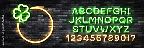 Vector realistic isolated neon sign of St. Patrick's Day frame with easy to change color font alphabet on the wall background.