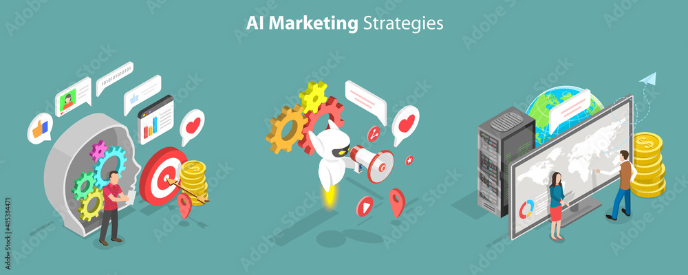 3D Isometric Flat Vector Conceptual Illustration of AI Marketing ...