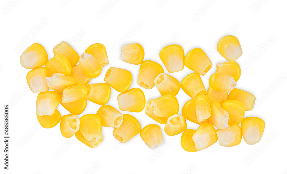 Corn seeds isolated on white background. Top view Corn seeds isolated on white background. Top view
