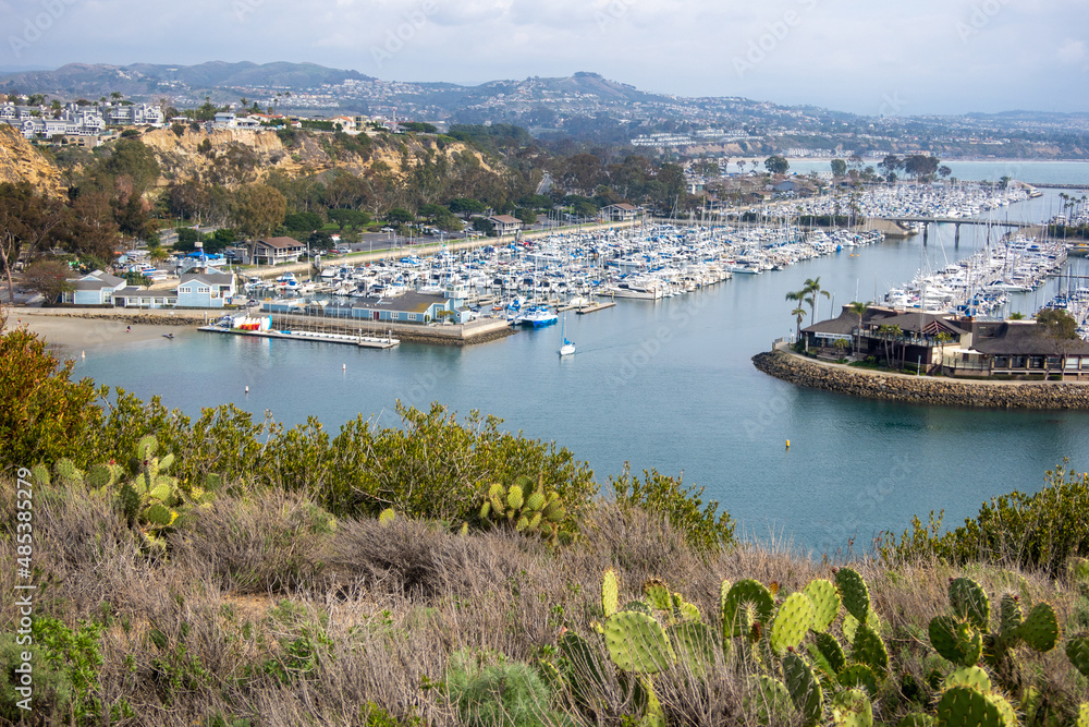 Dana Point, California, Looking at the Harbor Facilities with Boats and Docks as Seen from the Dana Headlands
