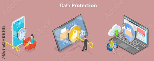 3D Isometric Flat Vector Conceptual Illustration of Data Protection, Privacy and Internet Security