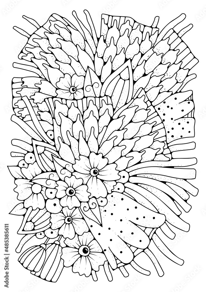 Art line flowers. Black and white background for coloring. Coloring ...