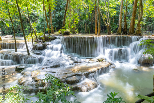 Fototapeta Naklejka Na Ścianę i Meble -  Huai Mae Khamin Waterfall level 6, Khuean Srinagarindra National Park, Kanchanaburi, Thailand, long exposure