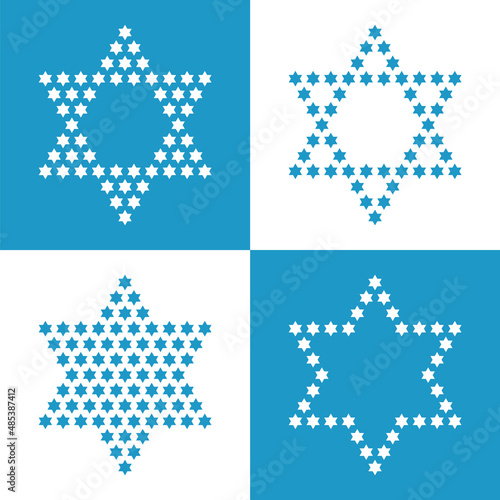 Star of David. Stylized Jewish Star. Many stars in one big star. Vector icon, symbol, sign set. Vector illustration. 