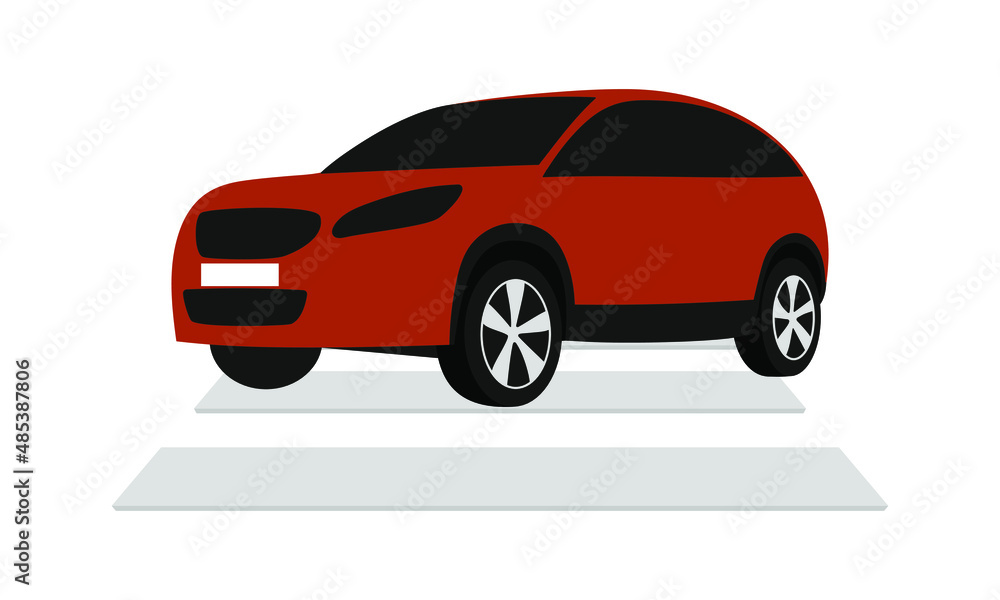Modern car stands on a crosswalk on a white background