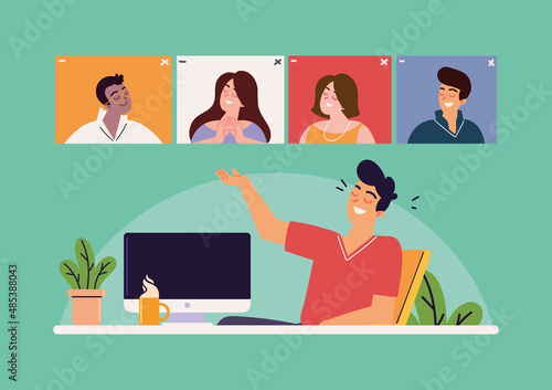 man working by video conference
