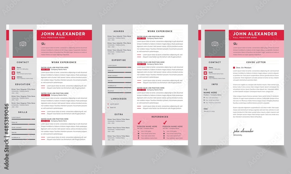 Clean and modern resume or cv template, Professional Resume Layouts with Red Header Design Clean and modern resume or cv template, Professional Resume Layouts with Red Header Design