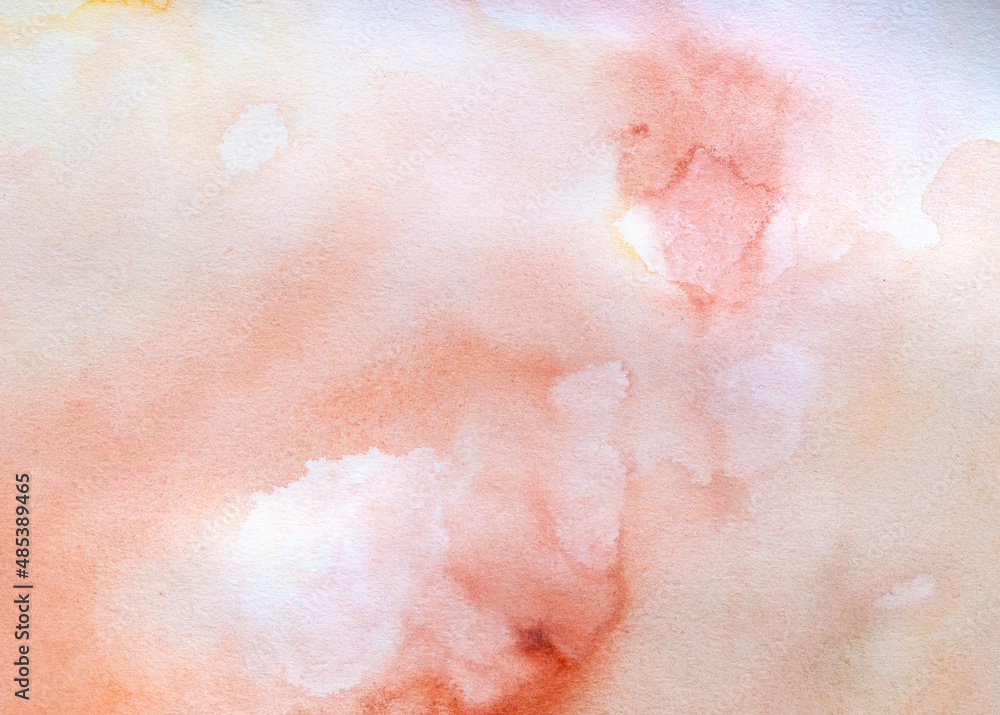 Fototapeta premium Light pastel beige, pink orange and white hand painted watercolor background.