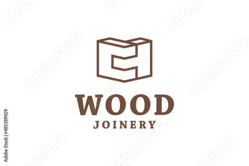 Wood joinery furniture vector design template. Carpenter restoring a vintage cabinet logotype. Furniture restoration logo design.  photo