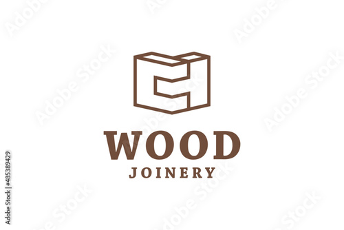 Wood joinery furniture vector design template. Carpenter restoring a vintage cabinet logotype. Furniture restoration logo design. 