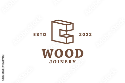 Wood joinery furniture vector design template. Carpenter restoring a vintage cabinet logotype. Furniture restoration logo design. 