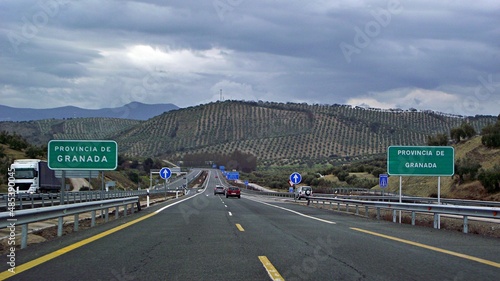 Highway in province of Granada in hilly terrain