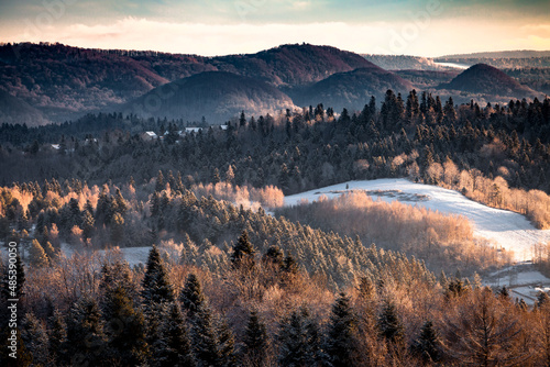Fototapeta Naklejka Na Ścianę i Meble -  A beautiful landscape in the morning sunlight, Bieszczady Mountains, Poland