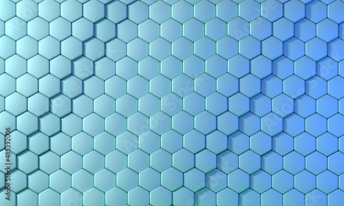 3D rendering dynamic hexagon wall abstract background, with space for text. Business, science, technology concept illustration. © IRStone