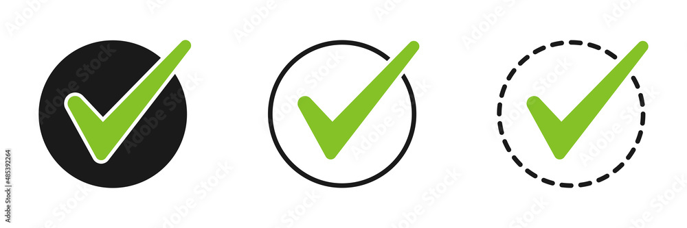 Green check mark icon set. Vector illustration isolated on white background. Green check mark icon set. Vector illustration isolated on white background.