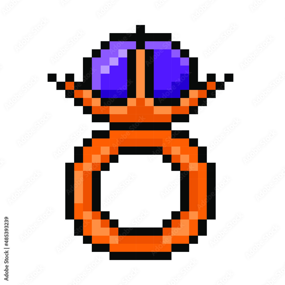 Fototapeta premium Pixel magic ring with gem for games and websites