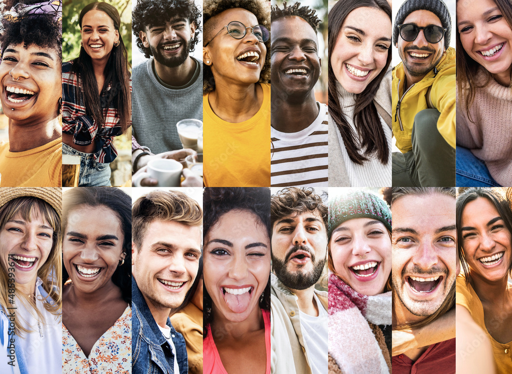 © Davide Angelini - Composition with smiling people - Collage with multiethnic young faces laughing at camera - © Davide Angelini - Composition with smiling people - Collage with multiethnic young faces laughing at camera -