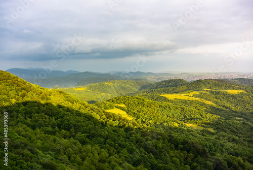 View of the valley from the glass bridge in the Sataplia Nature Reserve. The Caucasus Mountains. Georgia.