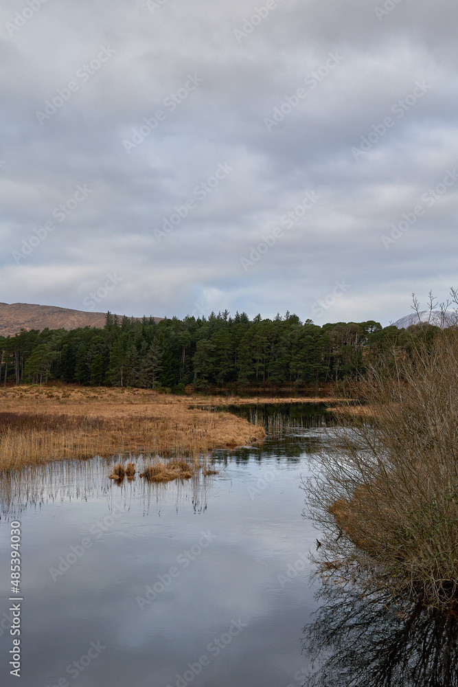 Glenveagh National Park, Co. Donegal. lake with reflections after a storm with copy space