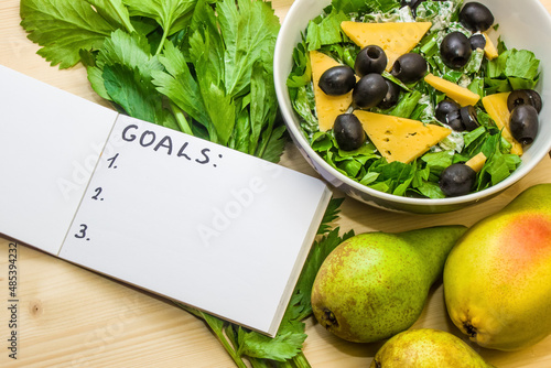 New Year promises. Healthy lifestyle. Healthy food.