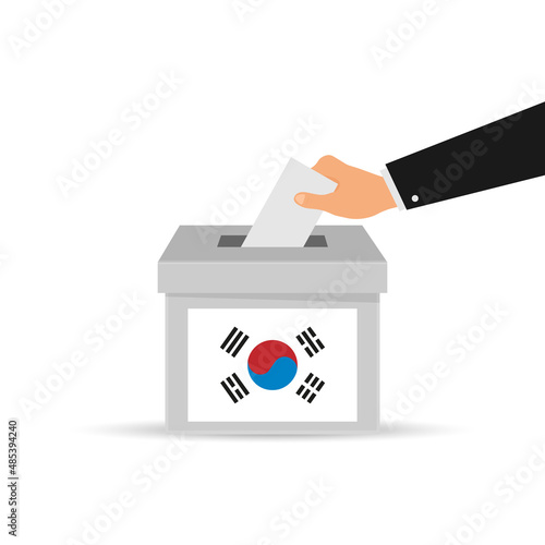 South Korea voting concept. Hand putting paper in the ballot box. Isolated vector illustration.