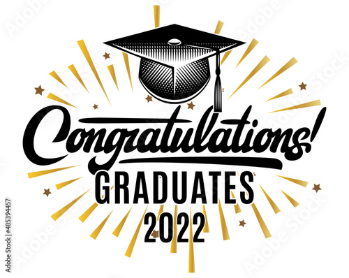 Vector template for graduation celebration in 2022. Set of elements for design. Calligraphic inscription for decoration