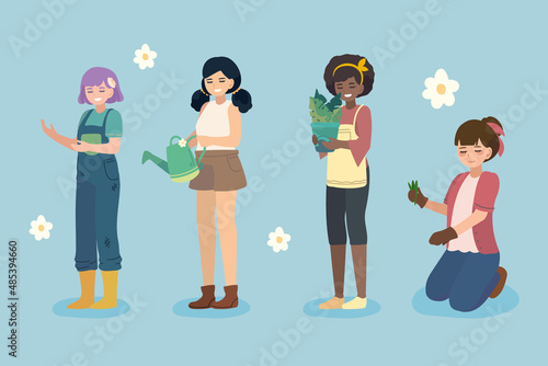 girls gardening plants