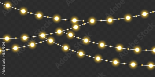 Golden Xmas glowing garland, Christmas Light bulbs