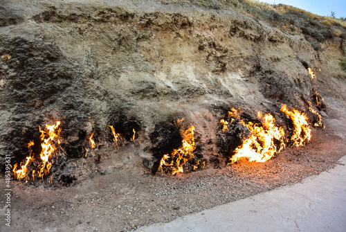 Yanar dag, burning ground (natural gas fire) on the Absheron Peninsula near Baku, Azerbaijan