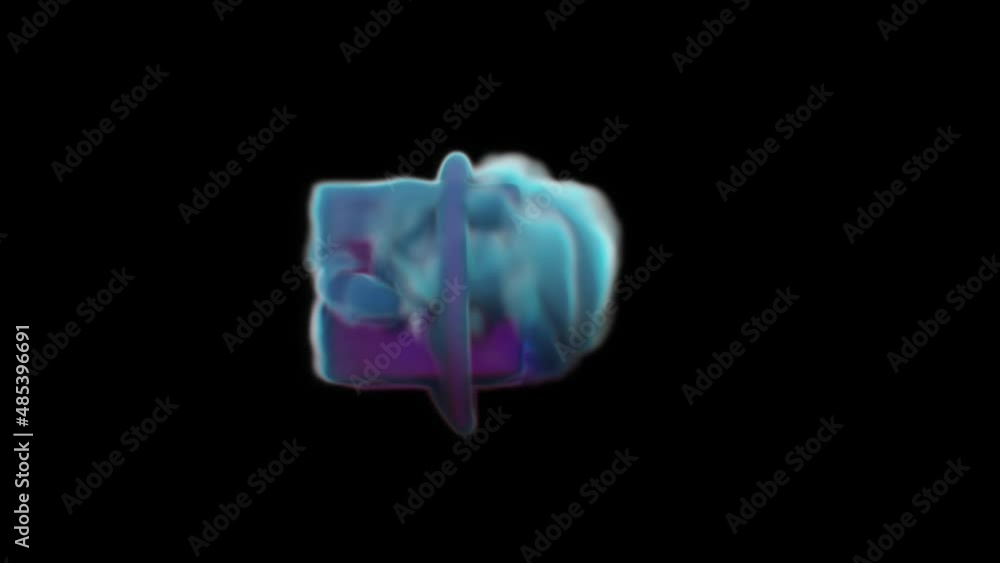 An abstract geometric figure made of blue smoke rotates on a black background, changing shades of color. Energy substance. An abstract geometric figure made of blue smoke rotates on a black background, changing shades of color. Energy substance.