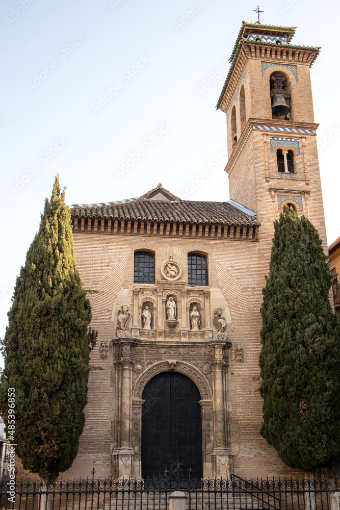 Spain, the ancient City of Granada, in Andalusia. A view of the Church of Saint Gil and Saint Ana. Built on the site of an old mosque. The minaret is now a Christian bell tower.