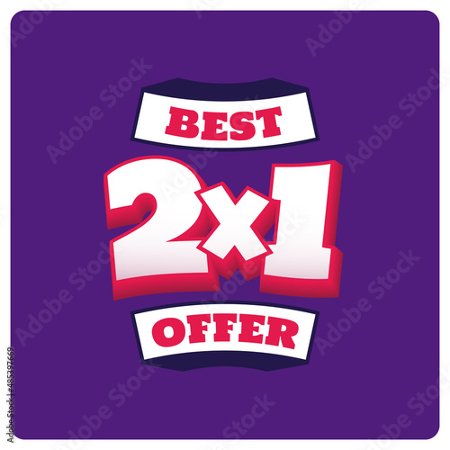 2X1 Half Price Commercial Tag. Thumbs Up Shopping Label. Promotion Template Banner Vector and stickers.Shopping Discount, Social Media Promo Content Advert. Store Off. Special Offer. Half Price. PROMO