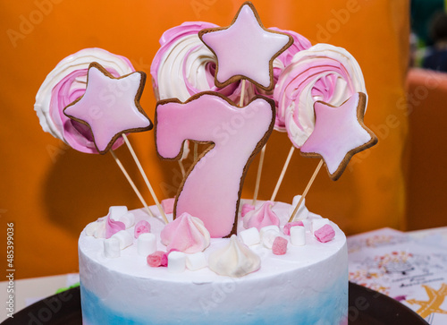 Canvas Print beautiful cake in pink and white colors for the birthday or with the number sese