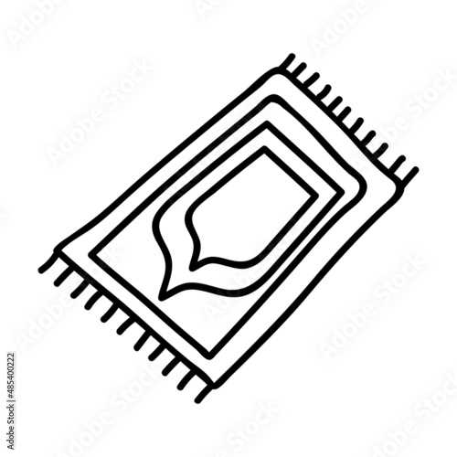 Single hand drawn muslim prayer rug. Vector illustration in doodle style.