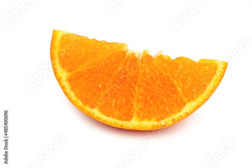 Orange slice isolated on white background. Orange macro studio photo.                     