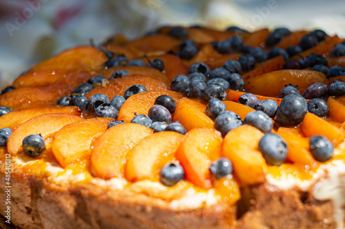 Peach and Blueberry cake, fresh, sweet, natural dessert
