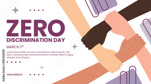 Zero discrimination day banner with hands hanging each other