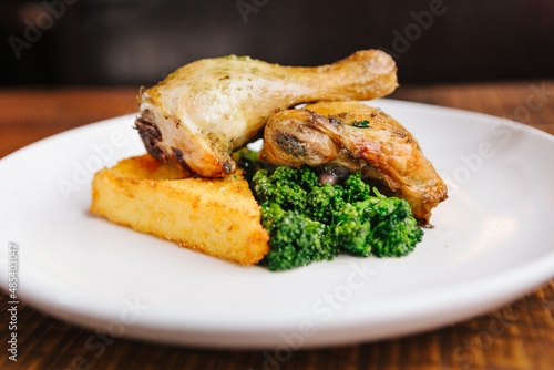 Rosemary Garlic Chicken with crispy polenta and vegetables 