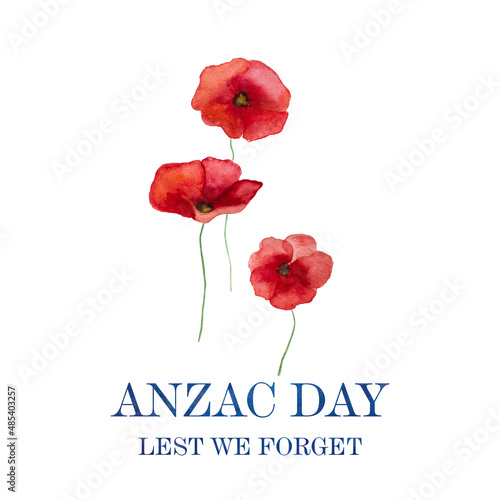 ANZAC Day. Lest We Forget. Beautiful greeting card. Close-up, view from above. National holiday concept. Congratulations for family, relatives, friends and colleagues photo