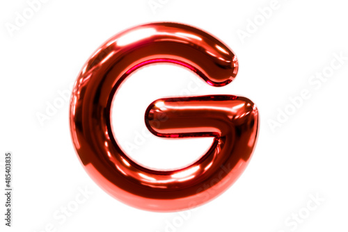 Balloon font metellic red letter G made of realistic helium balloon, Premium 3d illustration.