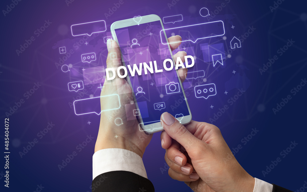 Hand using smartphone with social media concept Hand using smartphone with social media concept