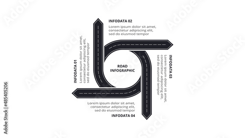 Road concept for infographic with 4 steps, options, parts or processes. Business data visualization.